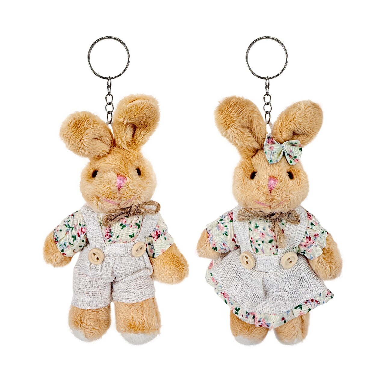 Wrapables Country Floral Plush Stuffed Animal Doll Keychain Bag Charm (Set of 2), Bunny Couple